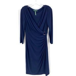 Lauren Ralph Lauren Midi Dress Navy Blue Sz 8